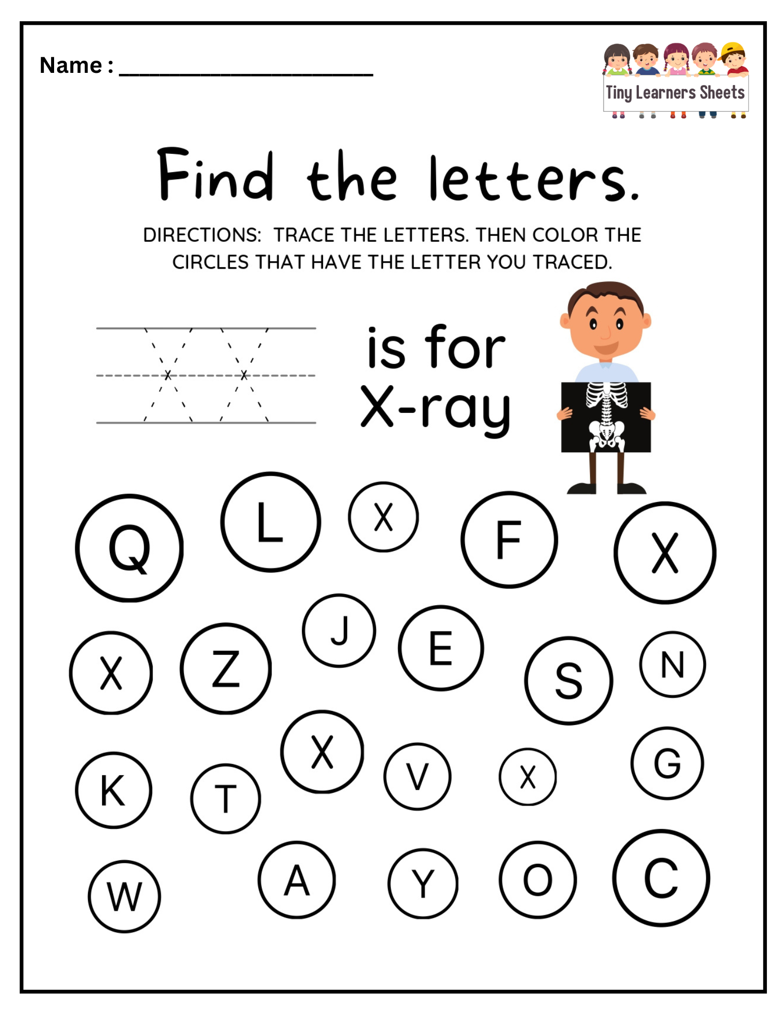 Find Letter X worksheet